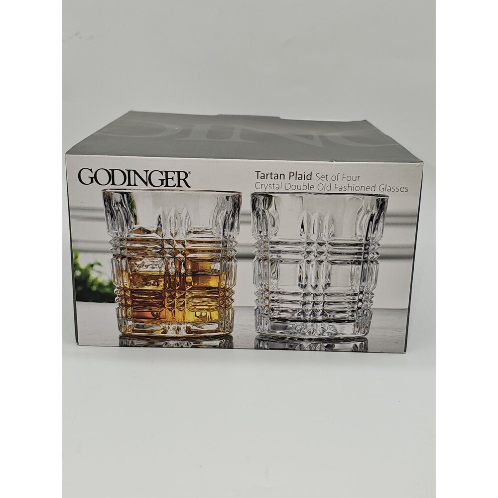 Godinger Tartan Plaid Design Double Old-Fashioned Glasses, Set of 4 9.5oz